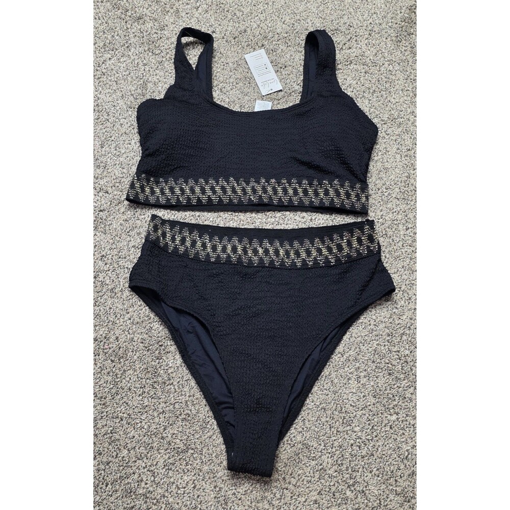 NWT Cupshe Bikini Size Large Black Gold Elegant Resort Travel Beach Swim
